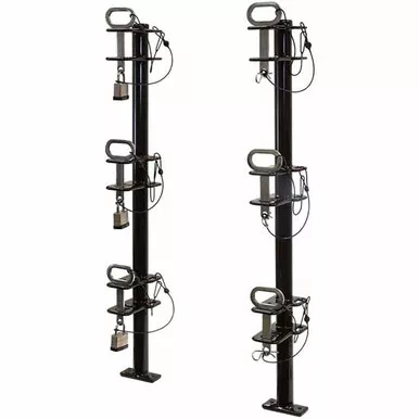 3 Position Channel Style Lockable Trimmer Rack With Padlocks For Open Landscape Trailers