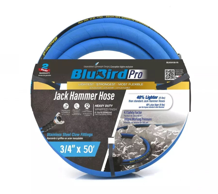 BluBird Pro Rubber Jack Hammer Air Hose Assembly 3/4" x 50' BBPROJH3450