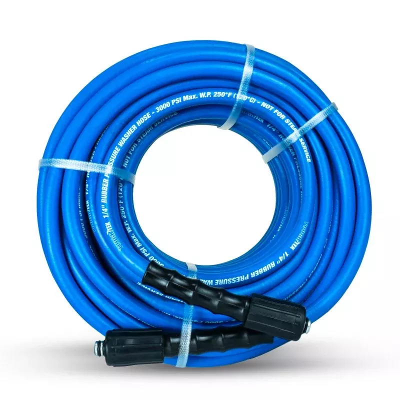 BluBird Tough-Tek Rubber Pressure Washing Hose 1/4" X 100' with M22 Coupler-BLUE TTPW14100-NM