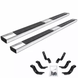 Go Rhino OE Xtreme II 6 Inch Textured Polished Stainless Steel Sidesteps W/ Brackets, Complete Kit For Toyota Tundra CrewMax Cab 2007-Current