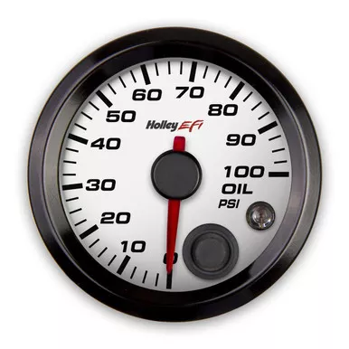 Holley EFI EFI Oil Pressure Gauge, 2-1/16" size - CAN - 0-100 PSI - White Face - (EFI-553-127W)