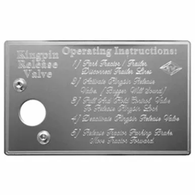 Stainless Steel Kingpin Release Valve Plate With Operating Instructions For Peterbilt