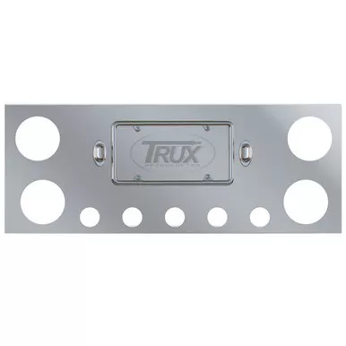 Stainless Steel Standard Rear Center Panel 33.625 X 3.25 X 12.375 Inch W/ 4 Round 4 Inch & 5 Round 2.5 Inch Light Holes